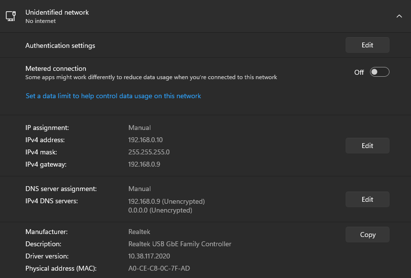 Network configuration for W11